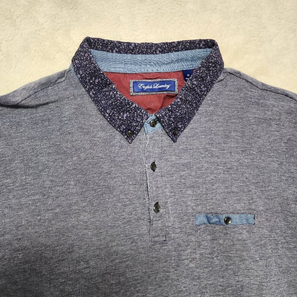 English Laundry Polo Golf Shirt 3X (XL) Blue Cotton Pocket Stretch Preppy